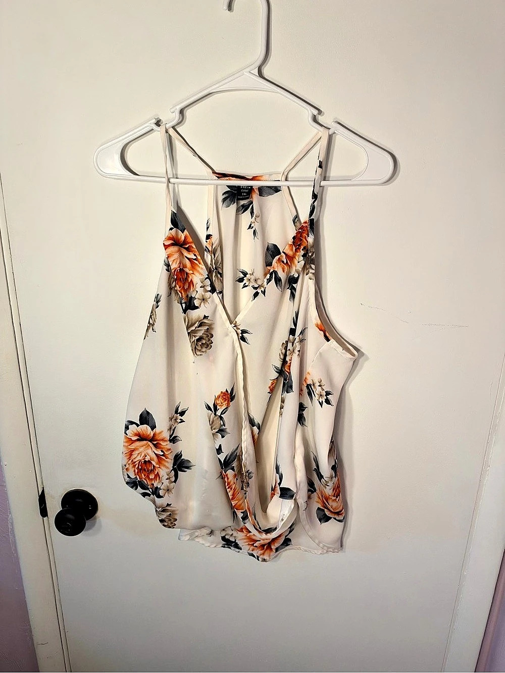 SHEIN CURVE Floral Tank Top in White & Orange 1XL Like New